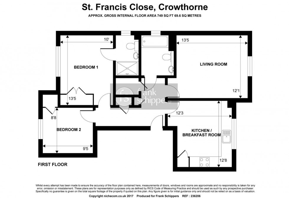 Floorplan for St. Francis Close, Crowthorne, Berkshire, RG45 6DF