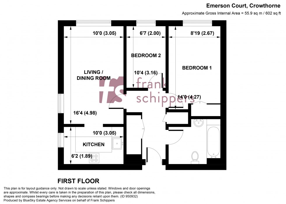 Floorplan for Emerson Court, Albert Walk, Crowthorne